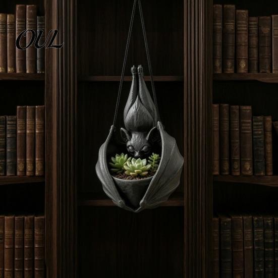 Artistic Hanging Plant Container Bat Shaped Planter, Gothic Pot for Indoor Outdoor Garden Dark Aesthetic Home Decor Accessories Wall Decor,