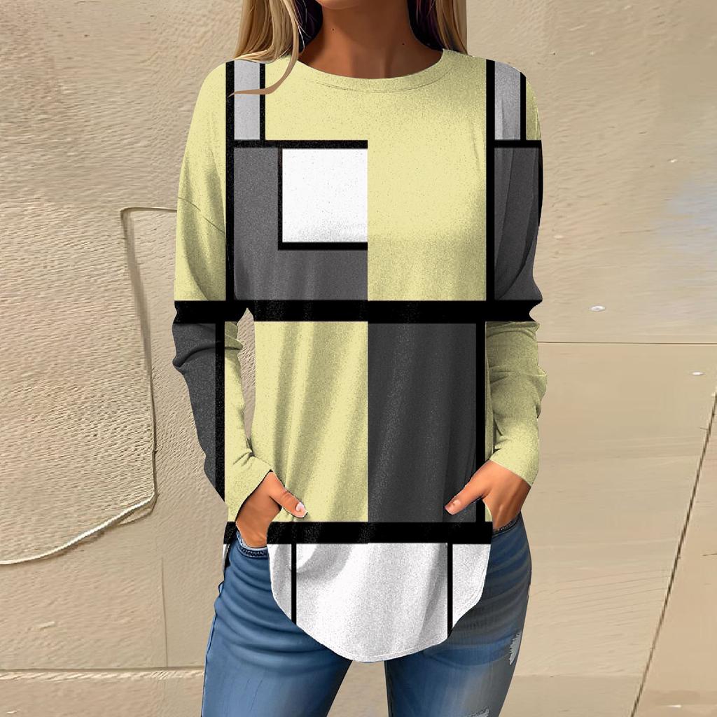Футболки для женщин, осенние повседневные рубашки с длинными рукавами, толстовка с ретро-принтом, топ, пуловер