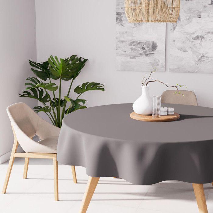Round Stain-resistant Tablecloth 180 Cm ALIX Gray, by Soleil d'Ocre