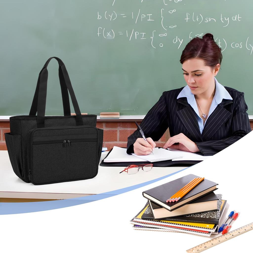 Trunab Teacher Bag, Large Capacity Tote Bag for Teachers, Business Bag for Commuting, School, Business Trips, and Visits (Black)