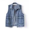 Women's Vest Jacket Coats Korean Fashion Short Coat  Denim Vintage Sleeveless Loose Single Breasted For Women