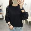Pullover 2023 Spring and Autumn Underlay Sweater Women Lace Long Sleeve Spliced Round Neck Hollow Loose Sweater Pullover Top