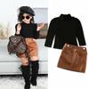 New Infant Baby Girl Kid Knitted Sweater Tops + Leather Skirt Outfit Clothes Sets