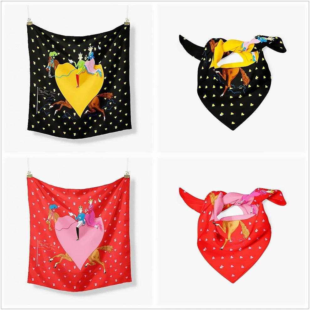 53cm Ladies Lovely Heart Printed Decorated Small Square Scarf Foulard Hijabs For Women