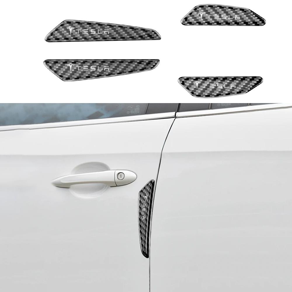PXRP7 4pcs Carbon Fiber Car Door Anti-collision Scratch Protector Strips Sticker For Tesla Model 3 Model S Model X Model Y 2020 2021