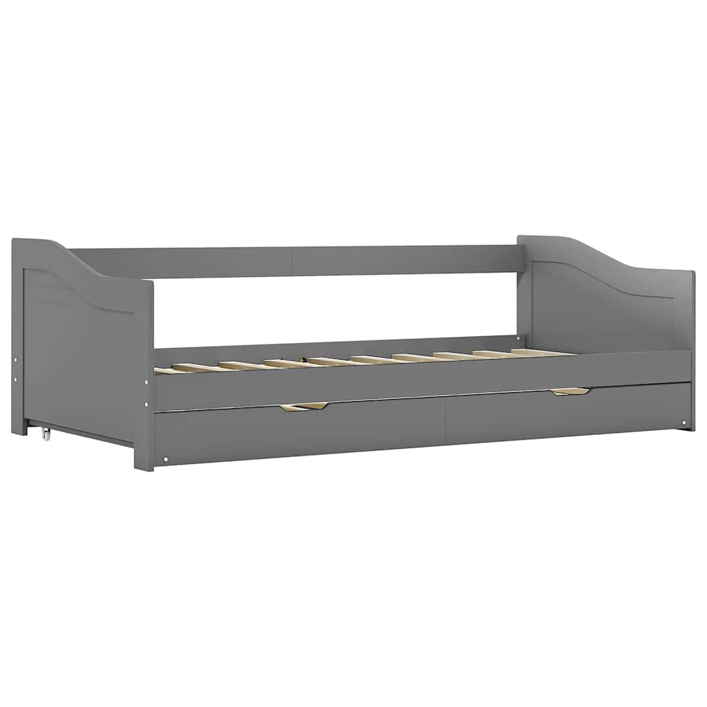 Pull Out Sofa Bed Frame Gray Pine Wood 90*200 cm