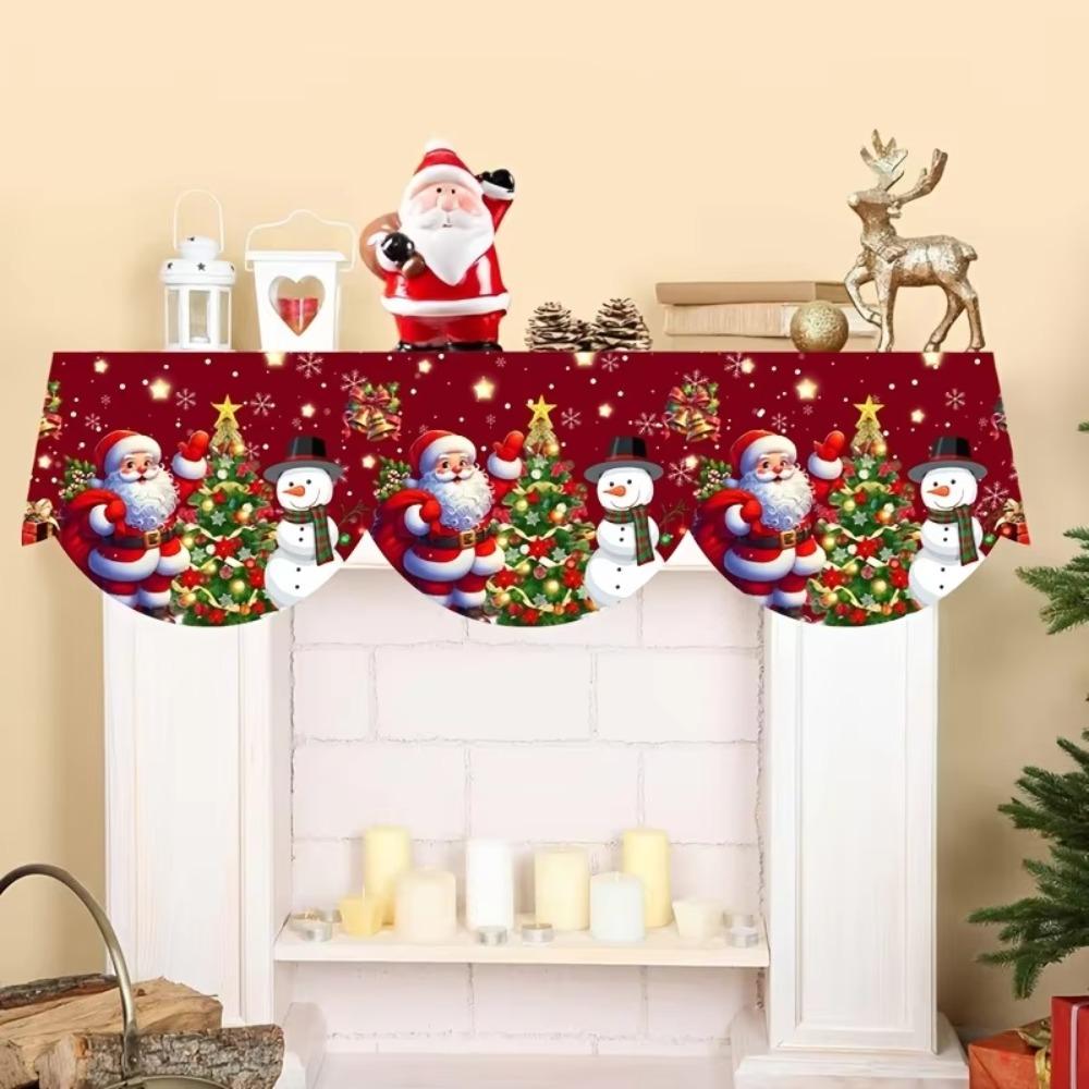 Non-slip Christmas Fireplace Scarf Snowman Santa Claus Pattern Xmas Fireplace Cover New Year