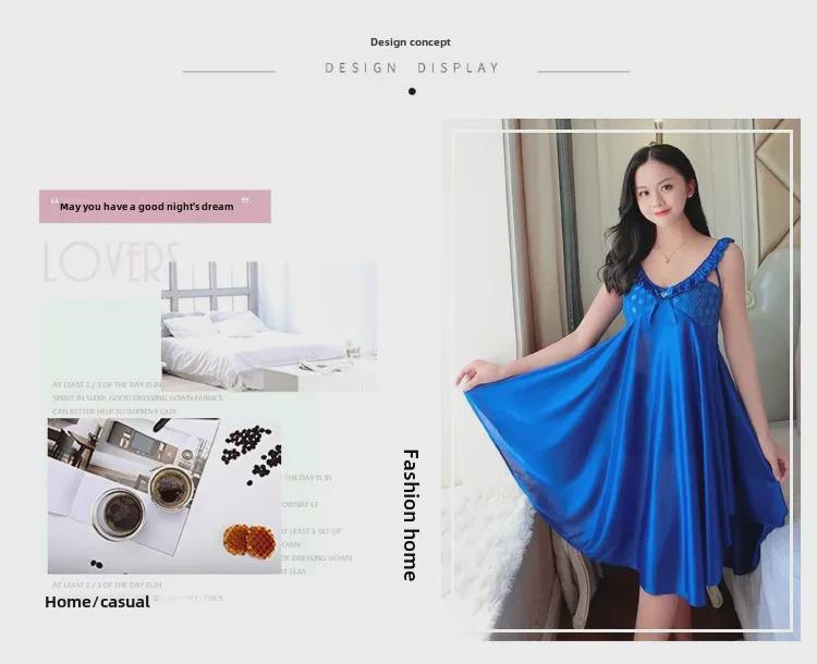 Женская ночная рубашка Ice Silk с V-образным вырезом - сексуальная летняя пижама