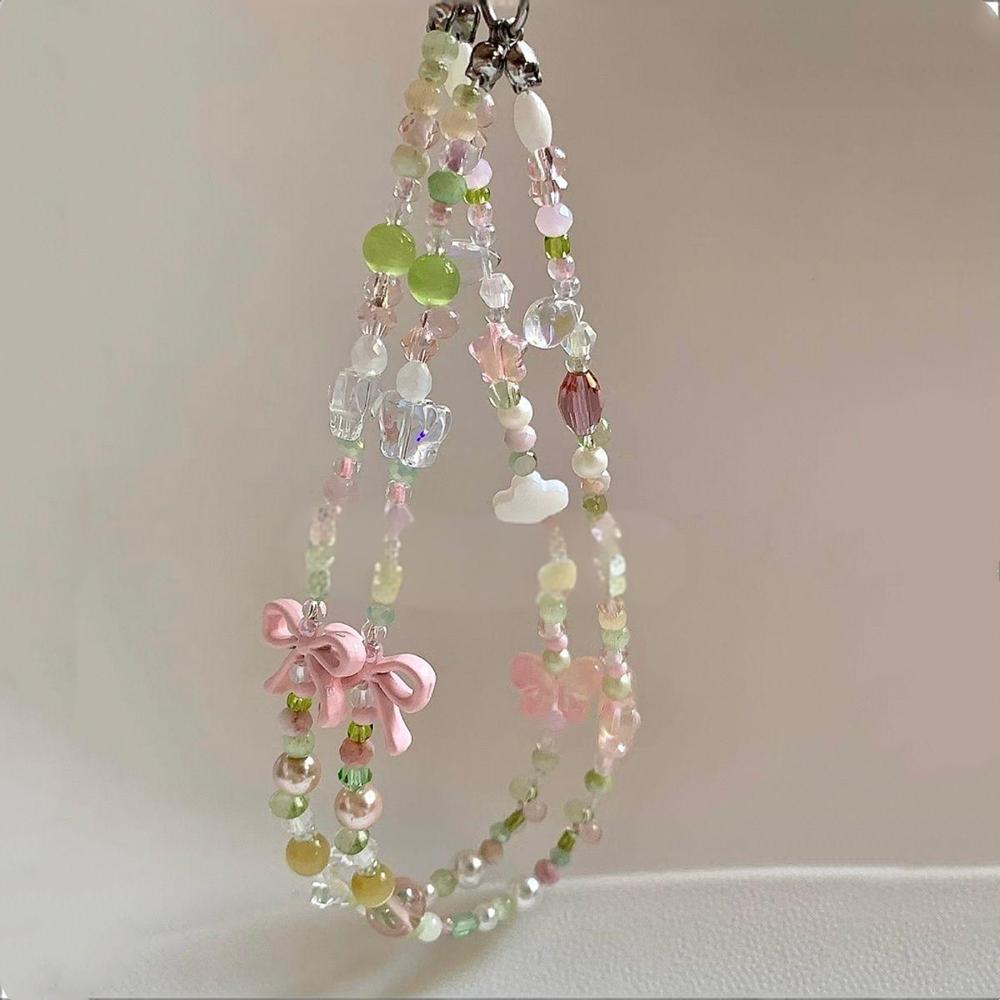 Phone Chain Beaded Butterfly Phone Strap Wrist Chain Ccd Camera Beaded Charm Short Strap For Phone Camera Instagram Aesthetic