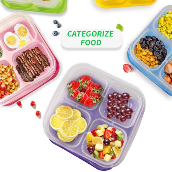 4-Compartment Lunch Box BPA-Free Stackable Food Containers Reusable Meal Prep Storage Food-Grade Microwave Safe Box for Home School Picnic Portion