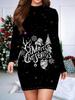 2025 Autumn and Winter New Women's Hip-wrapped Dress,3D Christmas Printing and Dyeing Women's Fashion Long-sleeved Round Neck Sexy Hip-wrapped Dress
