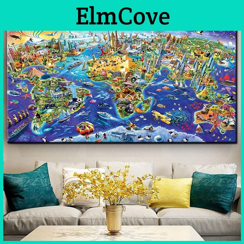 Crazy Painting Diy World Diamond 5d Diamond Embroidery Animal Map Cross Stitch Kits Rhinestone Art Full Drill Mosaic Large X627