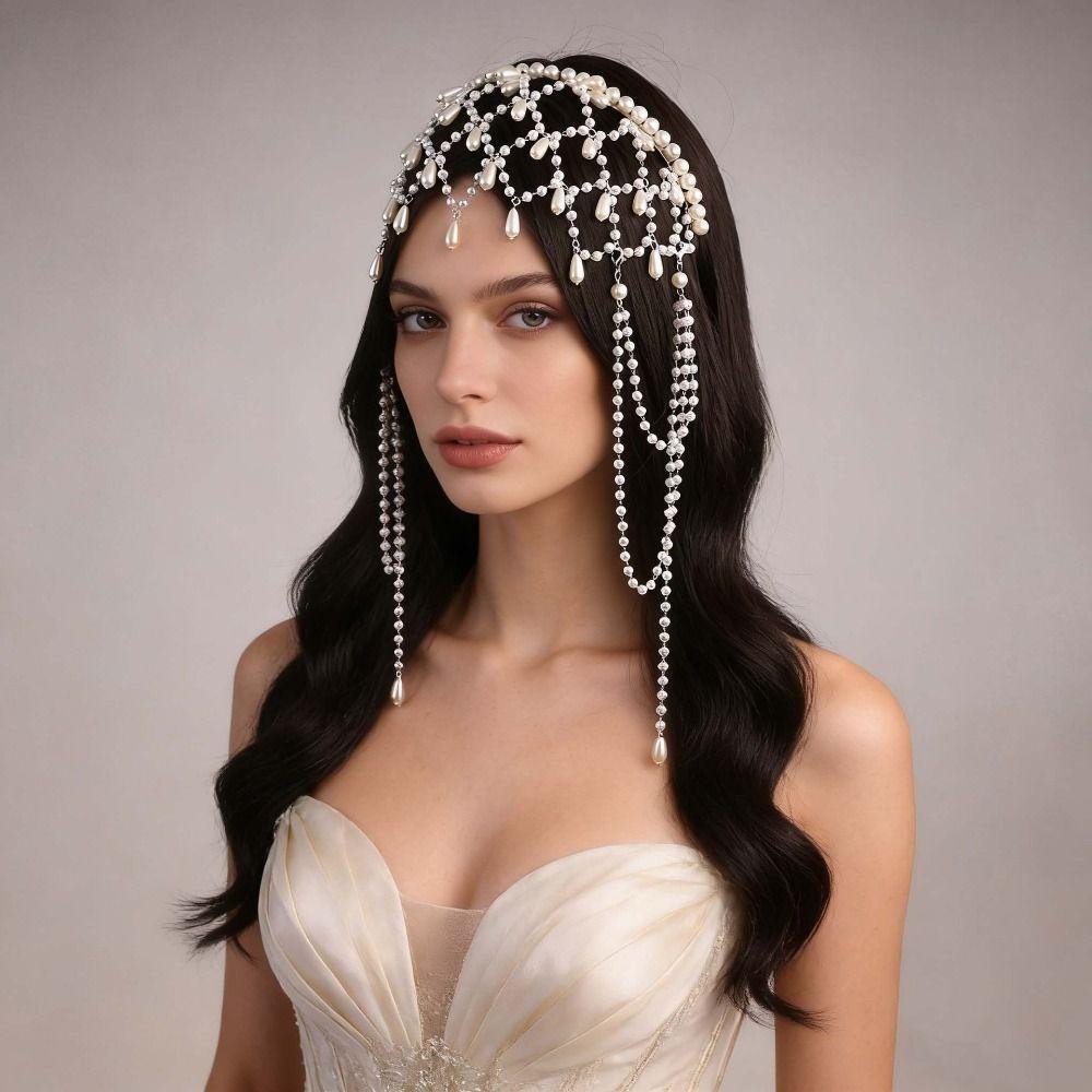 Handmade Bride Fashionable Headband Hair Jewelry Pearls Chain Headbands Holiday Celebration