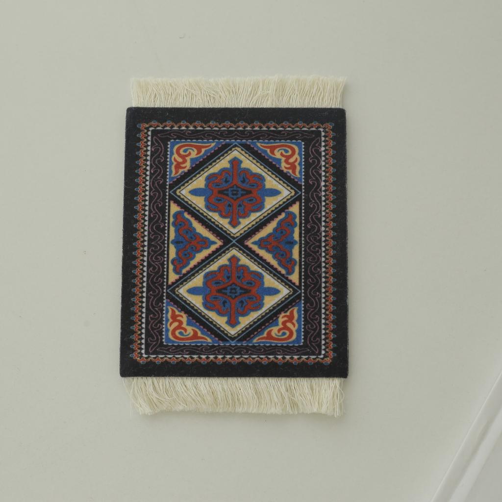 Persian Mini Woven Rug Mat Mousepad Retro Style Carpet Pattern Cup Laptop PC Mouse Pad with Fring Home Office Table Decor Craft