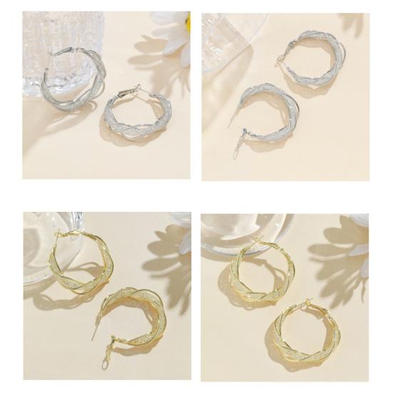 1 пара сережек Huggie в стиле ретро, ​​блестящие витые полые геометрические однотонные серьги с гальваническим покрытием, легкие украшения для ушей из нержавеющей стали, ювелирные изделия