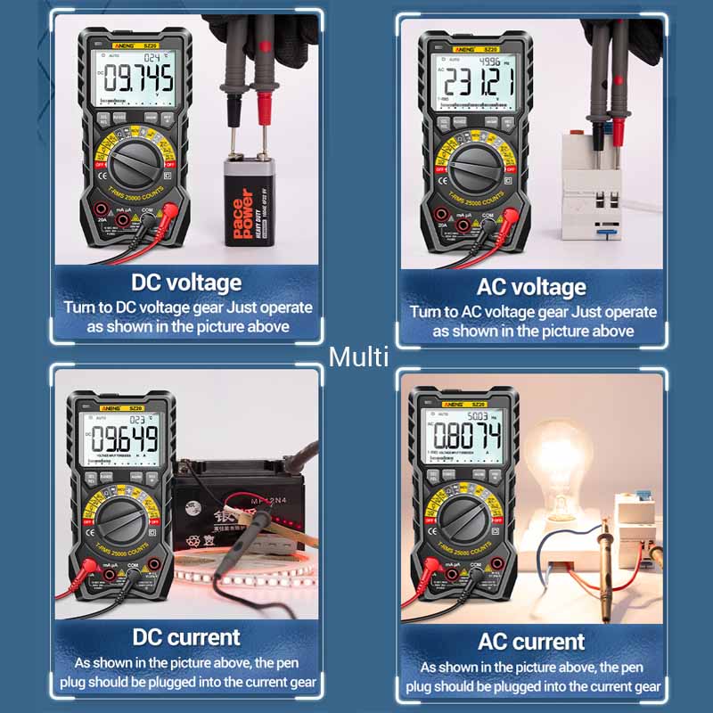 New ANENG SZ20 Professional Digital Multimeter Electric 25000 Counts AC/DC Current Meter Voltage Tester for Car Ohm Temp Capacitor & Digital Display