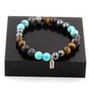 Stones and Minerals. Labradorite + Tiger Eye + Turquoise + Hematite 8 Bead Bracelet Made In France.