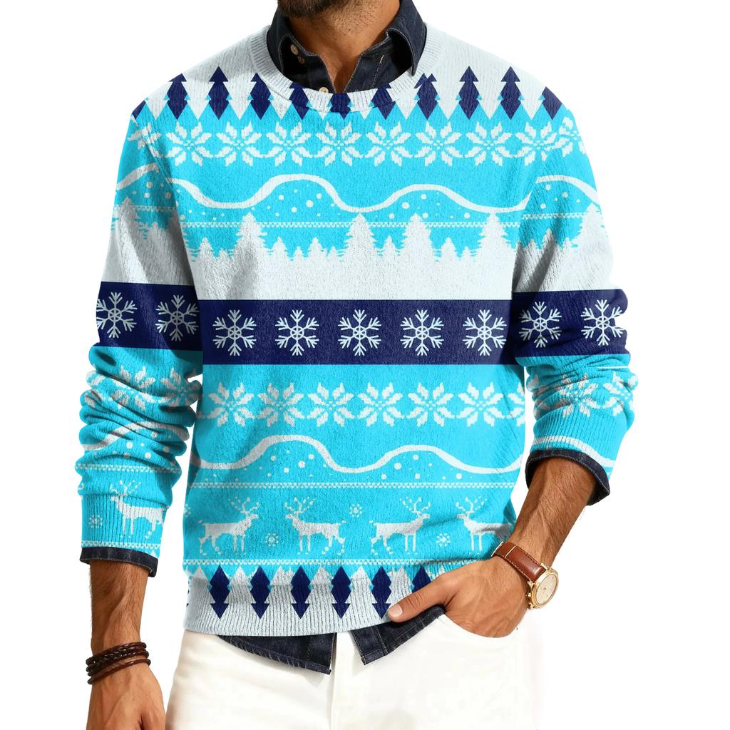 Мужской пуловер с круглым вырезом, длинными рукавами и рубчатой вязкой