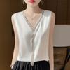 2025 Summer Women's Sleeveless V-Neck Ice Silk Tassel Vest Top