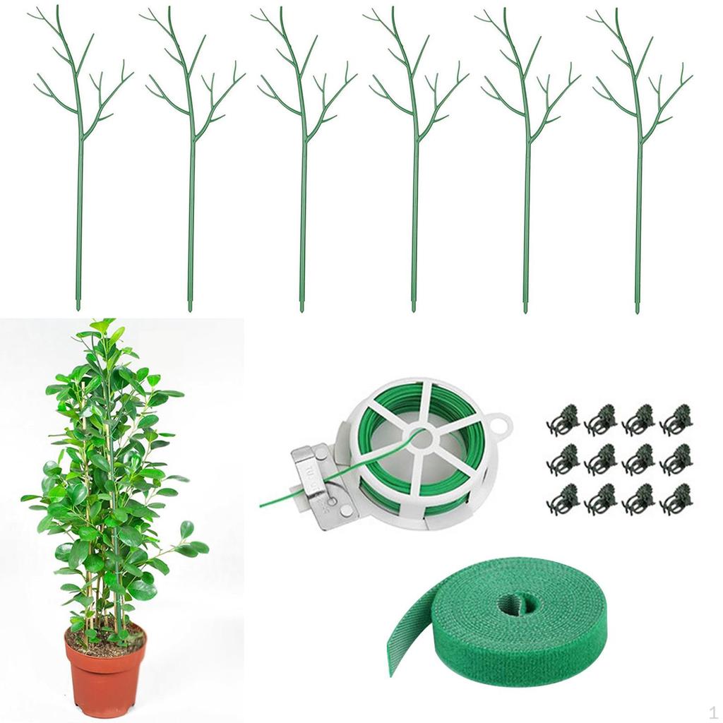 Набор кольев для поддержки растений, 6 предметов, универсальная опора для помещения, зеленые аксессуары с зажимами для орхидей