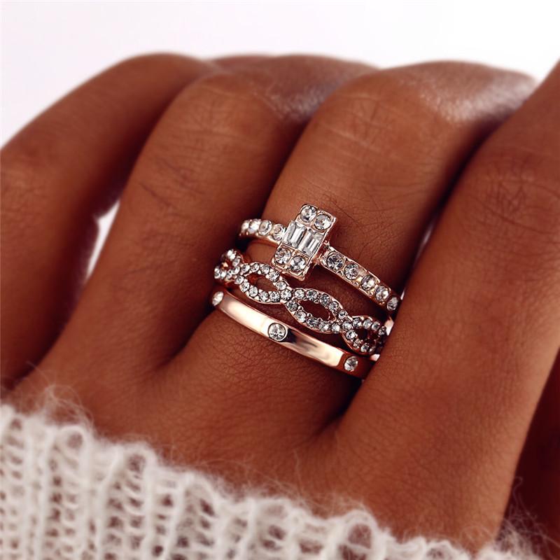 3Pcs/Set Infinity Rings Set Women Girls Crystal Twist Ring Couples Female Engagement Wedding Jewelry