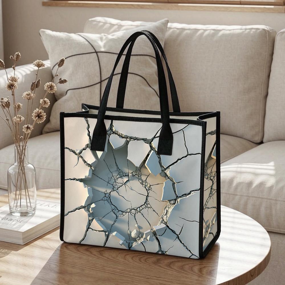 Cracked Print Large Capacity Tote Bag Casual Daily Use Handbag for Shopping Travel