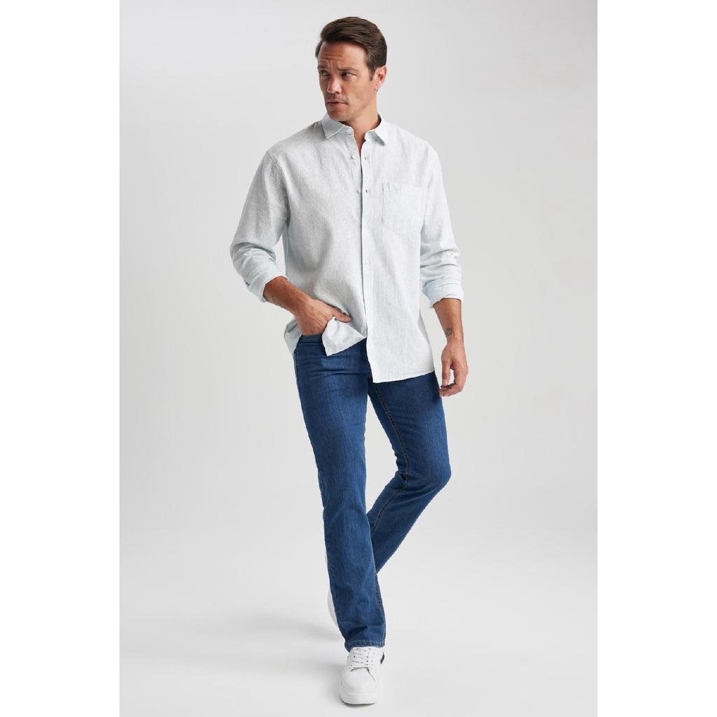 Рубашка обычного кроя с длинными рукавами из смесового льна Z5577az23sm