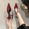 Туфли-лодочки на высоком каблуке весна и лето новая обувь лакированная заостренный вырезной яркая кожа Т-образный ремешок на танкетке сандалии женские