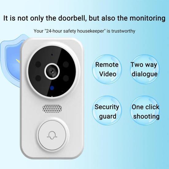 1 Set Wireless Door Bell with Receiver High Resolution Camera 2.4G WiFi Remote Video Visual Two-Way Audio Night Vision Cordless Security Doorbell