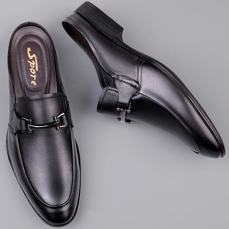 New Genuine Leather Mules Shoes Men's Half Shoes For Man Luxury Brand Slippers Men Loafers Casual Shoes Breathable Male Footwear