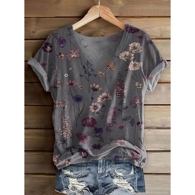 Women's T Shirt Print Graphic Paisley Vintage Stylish Classic Short Sleeve V Neck Regular Tops Daily Summer Spring