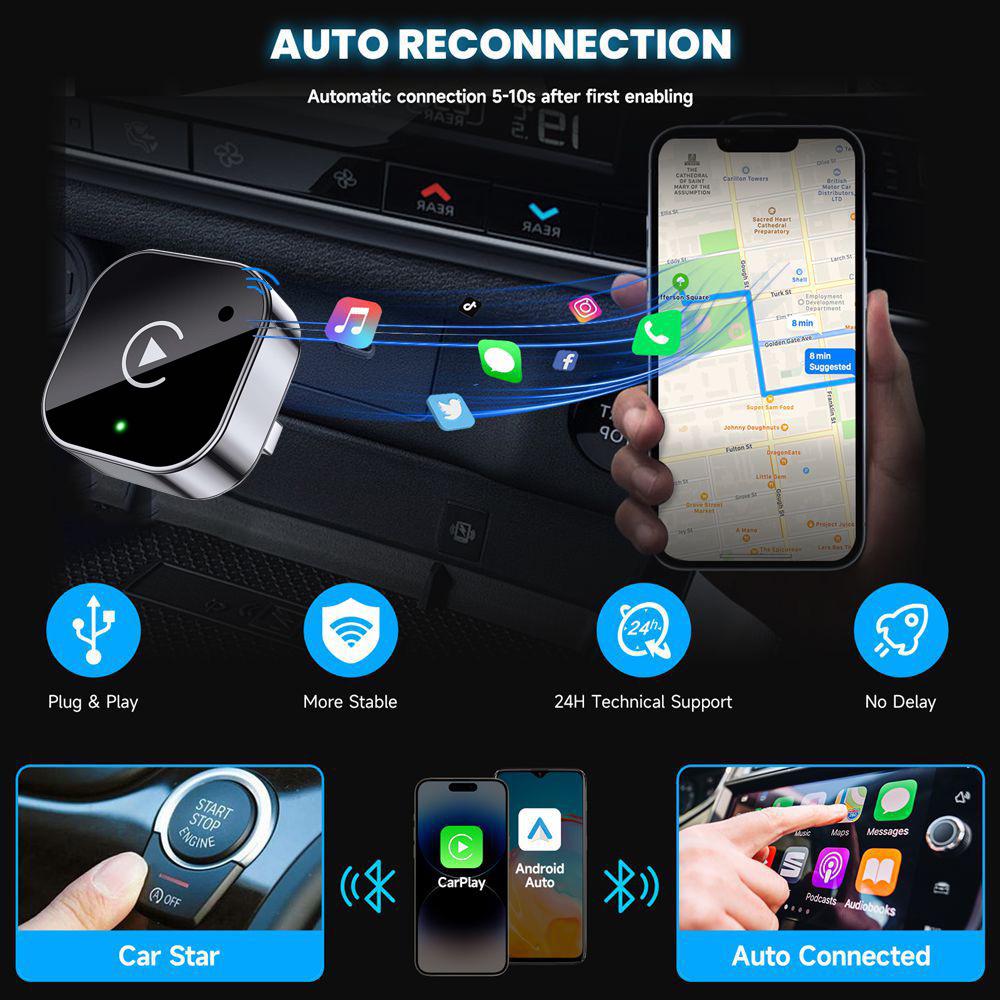 Беспроводной адаптер CarPlay Box: Бесшовная совместимость с Android и iPhone, без задержек