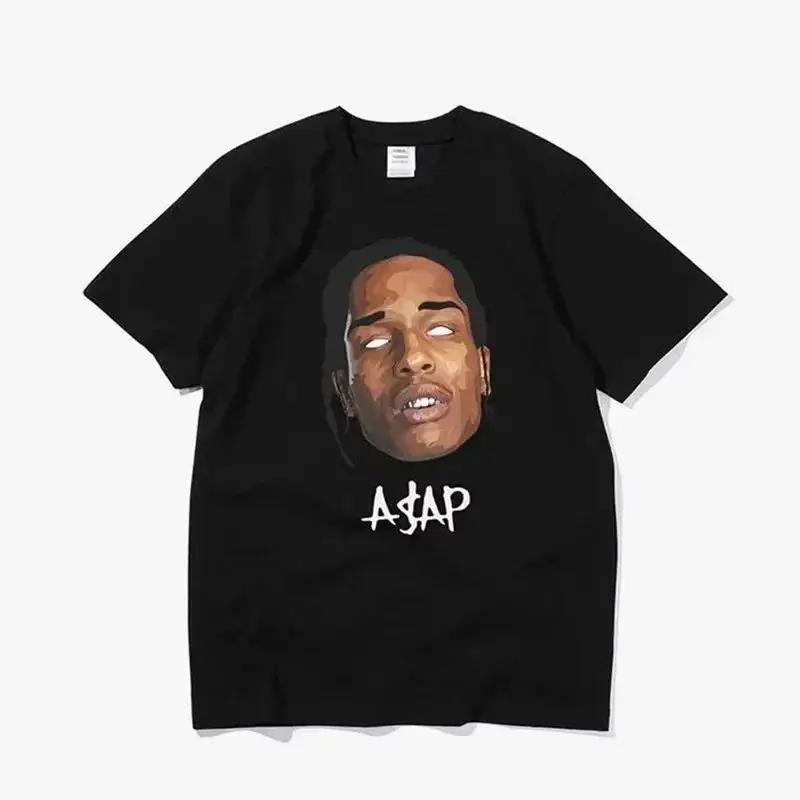 HIP HOP High Street Gothic Футболки Портрет AAP Повседневные Топы Harajuku ASAP ROCKY Футболка с коротким рукавом Унисекс