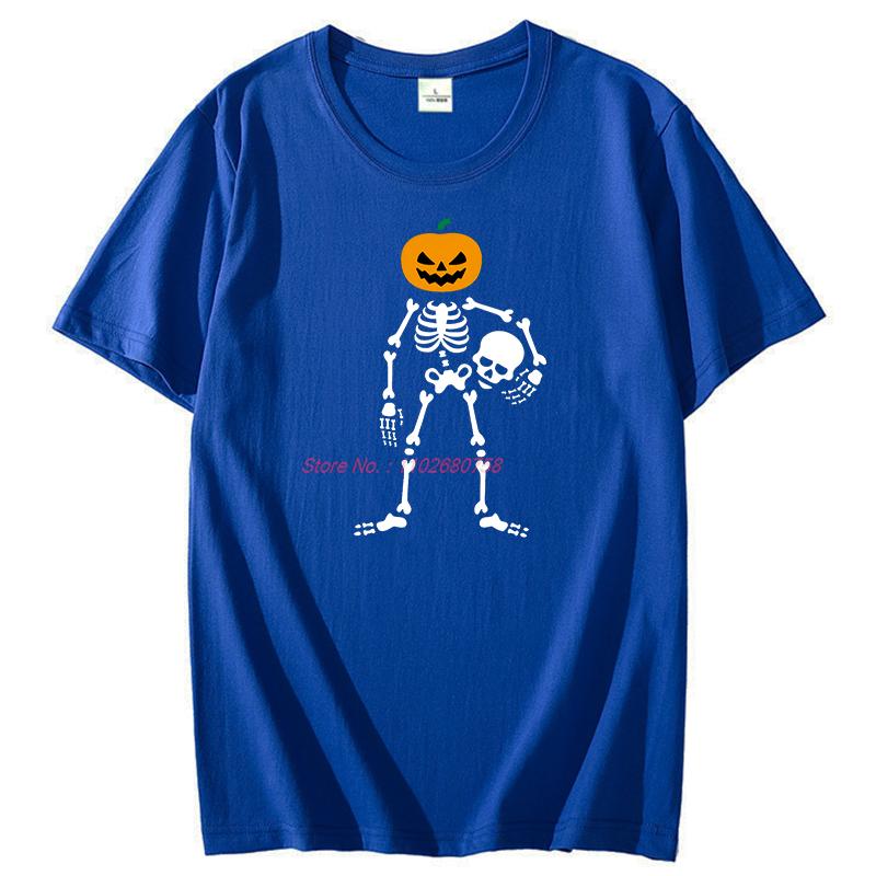 Skeleton Holding Skull Fashion Graphic T Shirts Halloween Funny Tees Tops Summer Cotton Short Sleeve Tee Unisex Print T Shirt