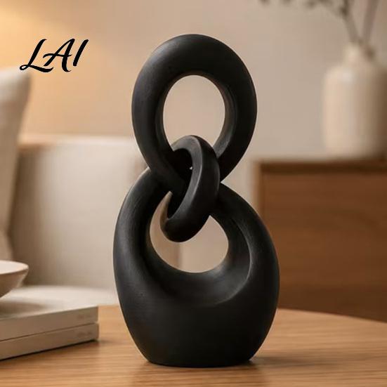 Tabletop Decorative Ornament 3D Printed Abstract Knot Sculpture Black Interlocking Ring Figurine Modern Contemporary Artistic Figurine Minimalist
