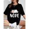 Cotton T Shirt White Sheep Cartoon Nope Print Casual Loose Fit Top For Women Daily Wear Street Style Outfit