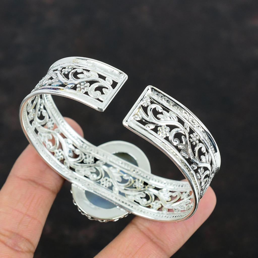 Радужный лунный камень браслет-манжета ручной работы уникальный ювелирный браслет из драгоценных камней 925 пробы регулируемый браслет-манжета подарки для матери