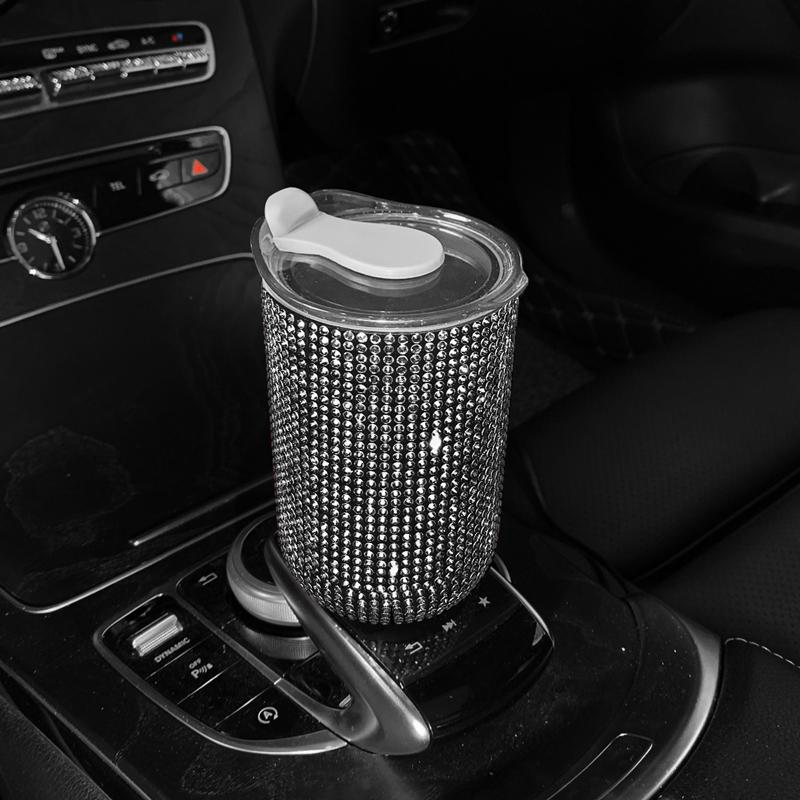 Автомобильная хрустальная кружка для напитков из нержавеющей стали с крышкой, соломенная бутылка для воды с блестками и бриллиантами, автомобильная кофейная кружка