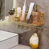 1pc Golden Luxury Bathroom Shelf Without punching,Shower Skin Care Products Wall Organizer Storage Rack with Hook,Kitchen Wall Mounted Storage Rack.