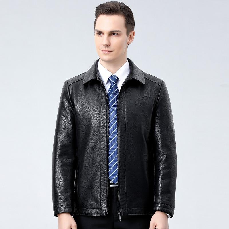 Весна и осень, новая куртка из натуральной кожи, мужская куртка с лацканами, для среднего возраста, деловая, повседневная, из натуральной овчины, пальто