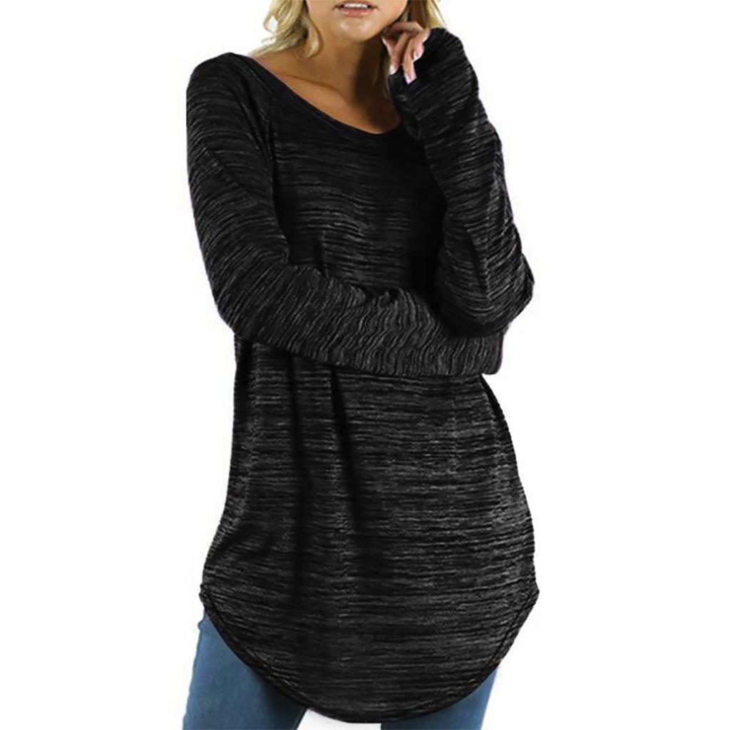 Women's Fashion Blouse Plus Size Solid Long Slim T-Shirt Long Sleeve Top
