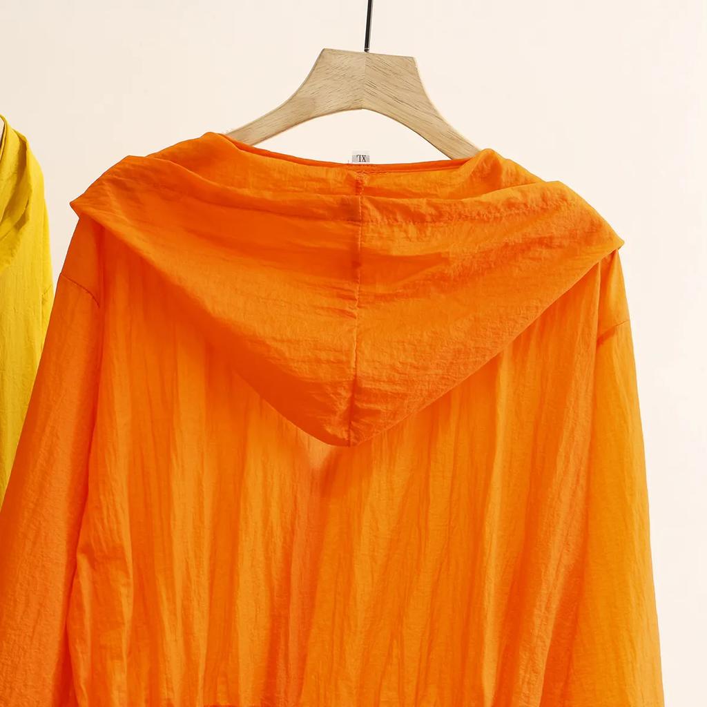 Женская летняя куртка средней длины с завязками, облегающая, с длинным рукавом, однотонная, с капюшоном, с кондиционером