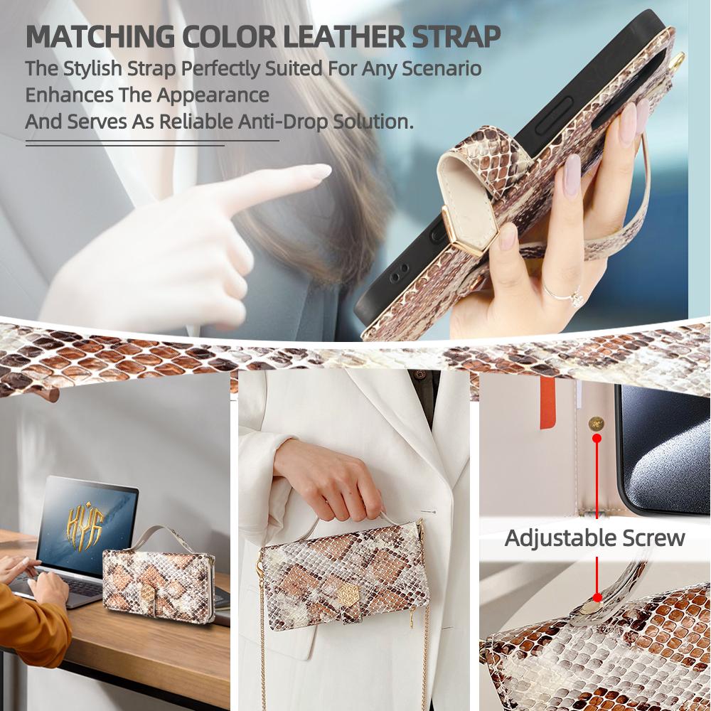 For Samsung Galaxy A05 4G Case Snake Skin Texture PU Leather Phone Wallet Cover with Shoulder Strap