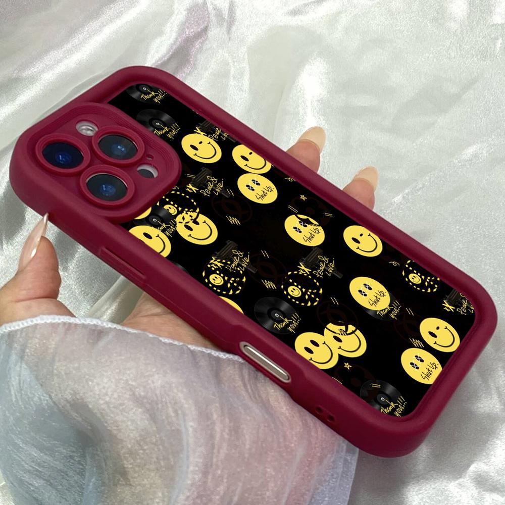 JT88 черный смайлик желтый для iPhone 17 16 15 14 Pro Max Samsung S26 S25 Ultra A17 A16 A07 A56 Xiaomi 15T 13T Redmi 14C 15c Мягкий чехол из ТПУ