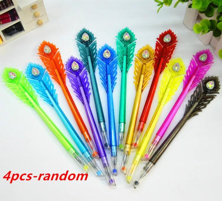 Канцелярские товары Мультяшные Милые Перья Павлина и Шариковая Ручка 0,38 мм Гелевая Ручка Разноцветная Ручка для Подписи Приятные Подарки Случайный Цвет