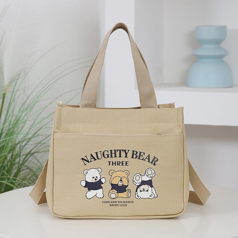 Мультяшная милая сумка-тоут из холста с принтом медвежонка, сумка для продуктов с регулируемым плечевым ремнем, ручная сумка для ланча, холщовая сумка, сумка для бенто