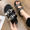 Black Sandals for Women Punk Slippers Studded Buckle Decor Open Toe Women Shoes Comfortable Platform Women Beach Shoes Sandalias