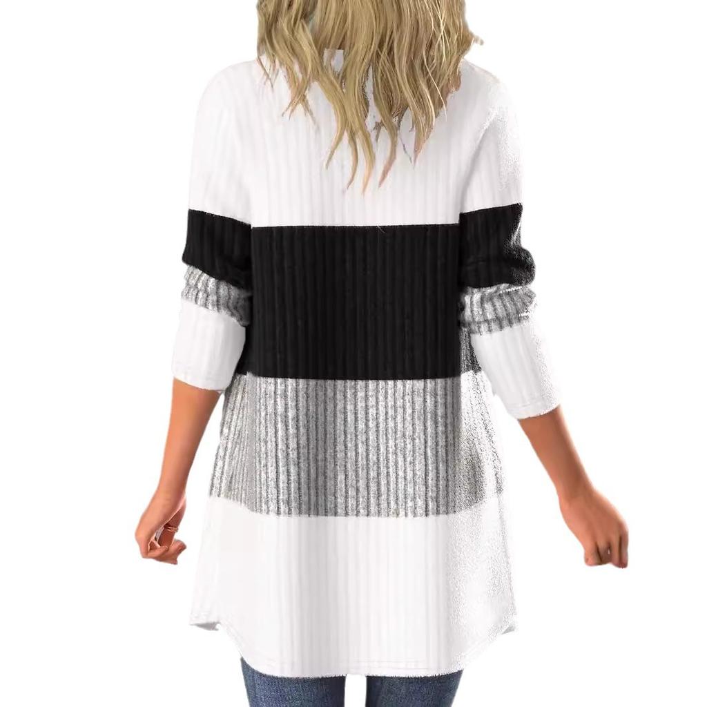 Осенняя женская куртка больших размеров Color Collision Pit Stripe Flap Pocket Section Casual Long