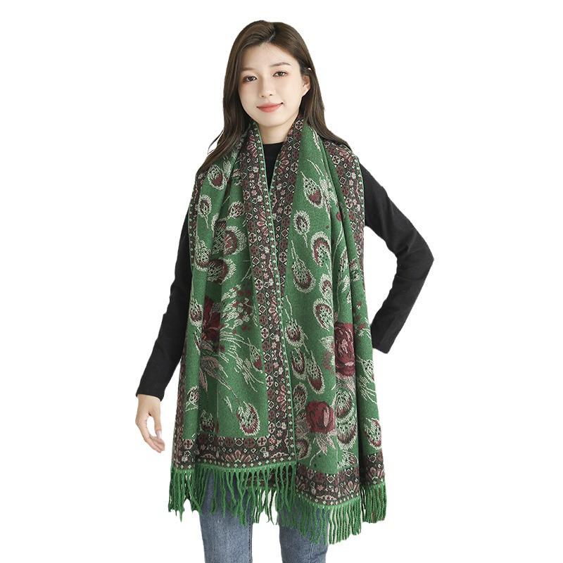 Women's Ethnic Style Jacquard Shawl: Thick, Warm Imitation Cashmere Scarf for Autumn/Winter