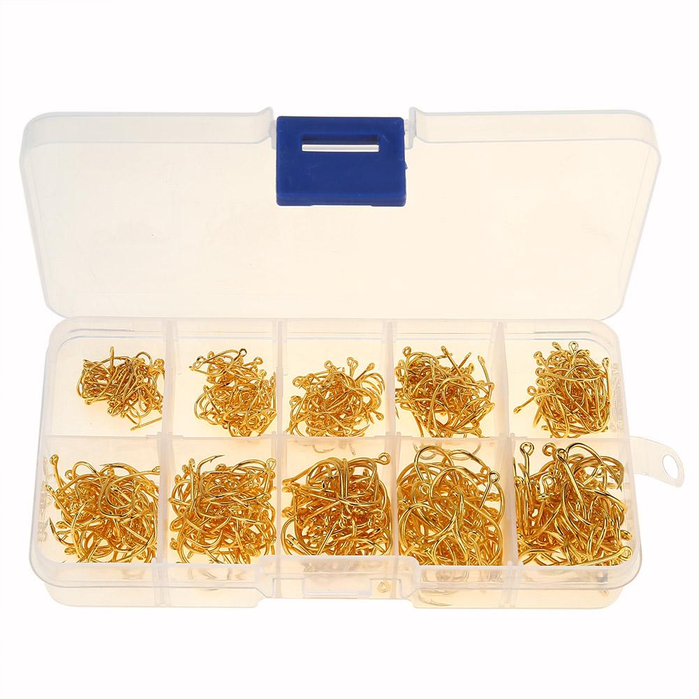 500Pcs High carbon Steel Black fishhook Saltwater Fishing Hook Tackle Accessories (Gold)
